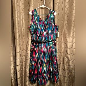 Calvin Klein multicolored belted midi dress.